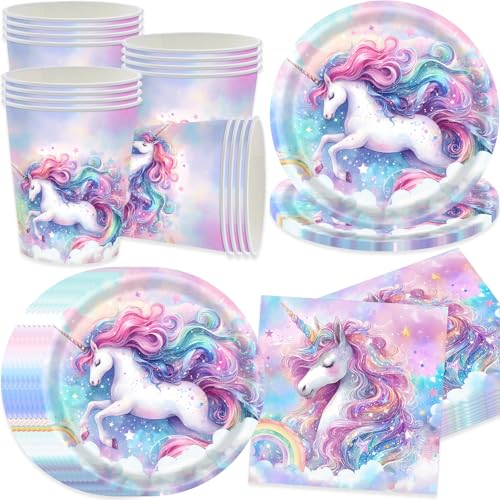 pekifaves Einhorn Partygeschirr Set für 16 Gäste, Unicorn Geburtstag...