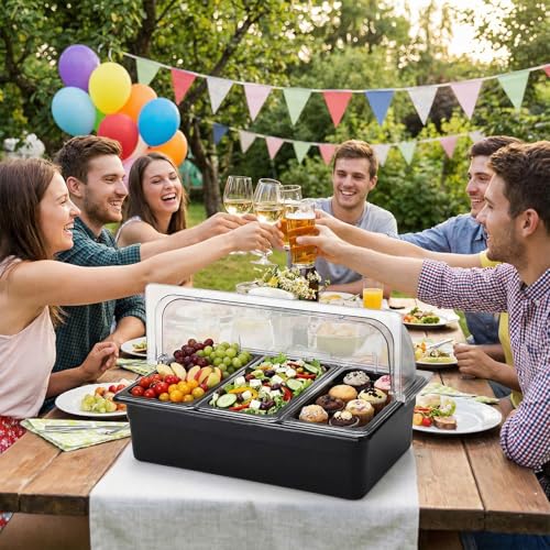 Tiangrid Countertop Food Serving Display Container Ice Chilled Condiment Caddy with Lid Plastic Food Serving Tray with Large Base Basin for Fruit Ice Cream Salad Restaurant Kitchen Party Garnish by Tiangrid - Used condition - Image 7