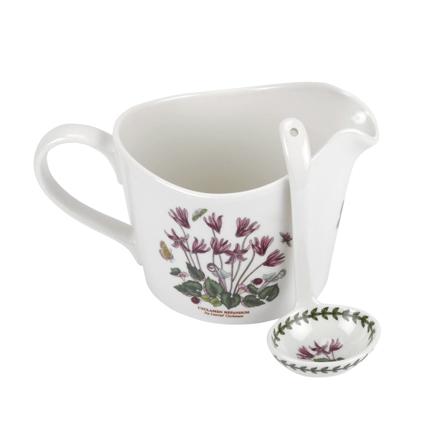 Portmeirion Botanic Garden Sauce Jug and Ladle | 2-Piece Set | Cyclamen Motif | 1-Pint Capacity | Made of Fine Porcelain | Dishwasher and Microwave Safe