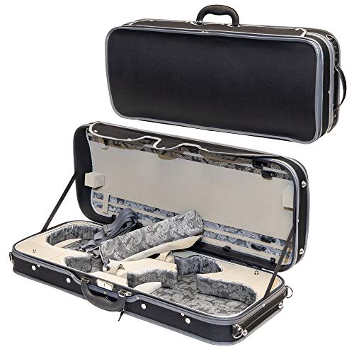 Mi&Vi Professional Hard-Shell Double Violin Case 4/4 (Full Size) Luxury Silk Interior | Hardwood | Oblong Shape | Adjustable Straps | For Two 4/4 Full Size Violins - By Mivi Music #TOP21