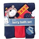 Gerber Newborn Baby Boy Towel and Washcloths Bath Gift Set, 4-Piece