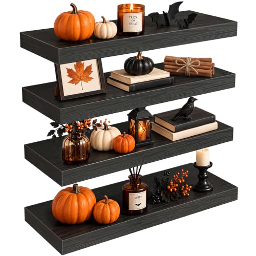 Fixwal Floating Shelves for Wall Decor (Black, Set of 4, 15.7 Inch)