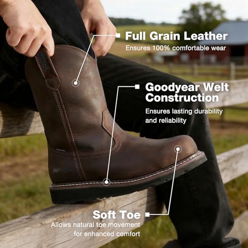 Image of NINGO Soft Toe Work Boots for Men, Waterproof & Non Slip Wellington Boots