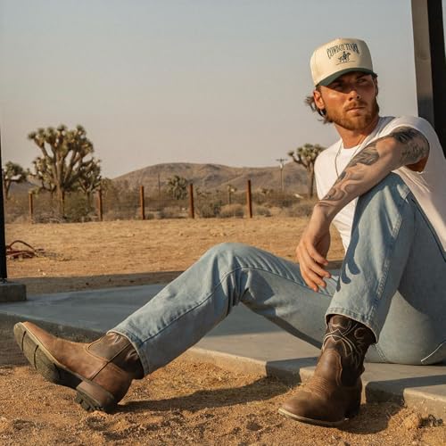 lumeheel cowboy boots for men - western men39s boots with classic embroidered slip on square toe boots slip resistant country boots chunky heel ankle durable short boots for spring fall