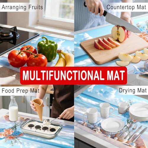 Image of Nuxovilar Stove Top Cover for Electric Stove, 20x28 Inch Polyester Glass Cooktop Protector with Beach Shell & Flower Seaside Design, for Kitchen Decor & Daily Use