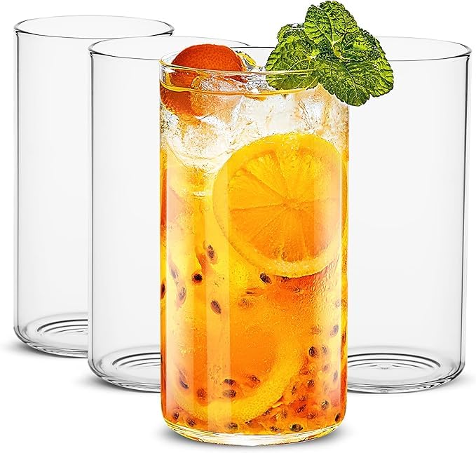Image of 350 ML Water Premium Glasses Modern Bar Cocktail &Mocktail Drinking Glasses, Highball Lead-Free Glasses, Tumblers for Water,Beer Set of 4 (EFR - 03, 4 Count)