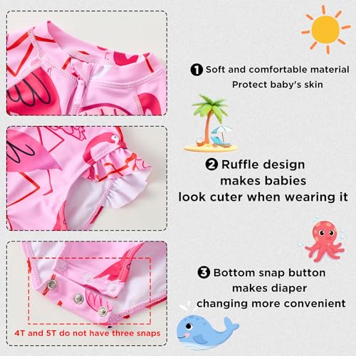 Image of UMELOK Baby Girls One Piece Swimsuit Infant Bathing Suit Long Sleeve Rash Guard Swimwear with UPF 50+ Sun Protection