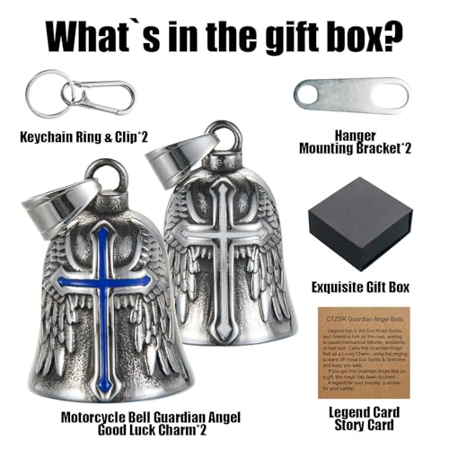 Image of Motorcycle Bell Guardian Angel Charm - Weather-resistant Good Luck Gremlin Bells With Gift Box, Legend Card, Keychain