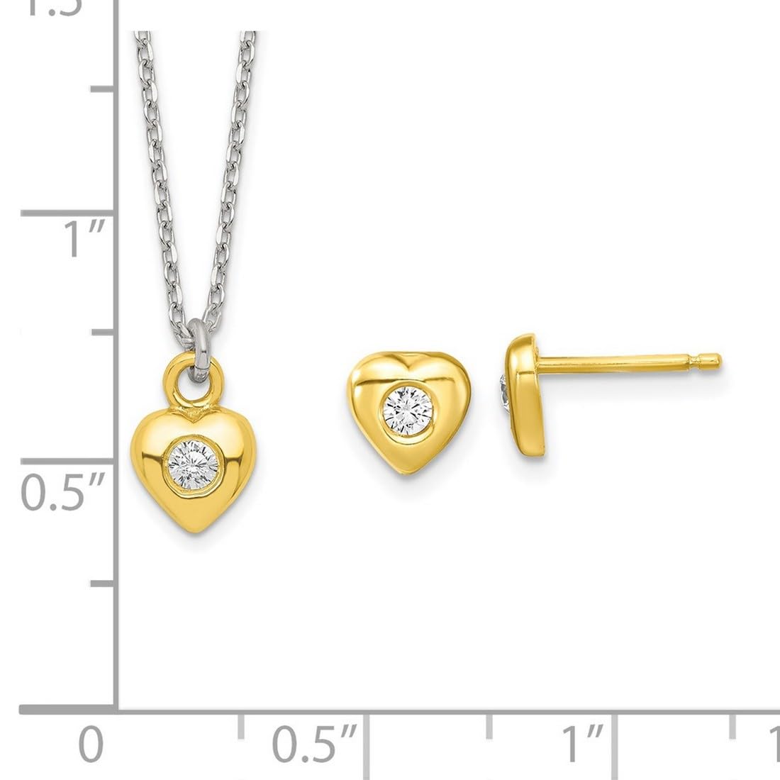 Set aus Halskette und Ohrringen aus 925er Sterlingsilber und goldfarbenem Zirkonia, für Jungen oder Mädchen, 36 cm, One Size, Cubic Zirkonia Edelstein Gold, Zirkonia