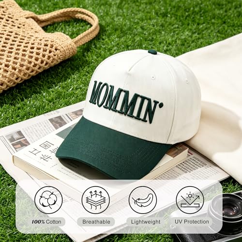 Image of Women's Mommin Trucker Hat - Vintage Two-Tone Ponytail Baseball Cap, Embroidered Adjustable Hat, Great Gift for Mom & Women