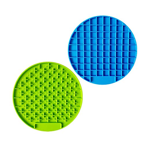 XiAQIU Tapis de lèche en silicone pour chien Lick Mat pour animal domestique Lick Pad pour chien et chat Respectueux de l'environnement Tapis de lécher non toxique avec une forte ventouse (bleu+vert) Cover