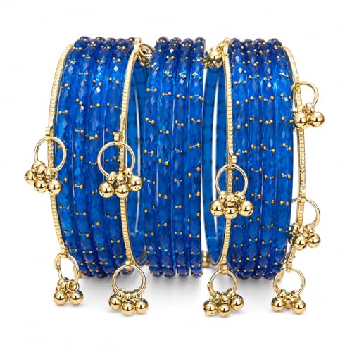 Image of Kaher Kashmiri Glass Bangle with gunghro Set for Women| Traditional, Fancy Glass Chudi Set for Festival, Wedding, and Party (Set Of 16)