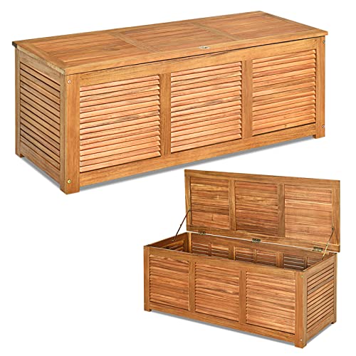 COSTWAY Coffre de Rangement en Bois d’Acacia avec Charnière en Métal, Banc de Rangement Extérieur avec Couvercle Rabattable Charge Max 150KG pour Terrasse Jardin Patio, 120,5 x 44,5 x 44,5 cm, Naturel