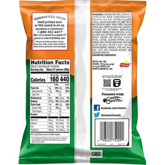 Cheetos Cheese Flavored Snacks Jalapeno Cheddar, 2.75 Ounce, 32 Per Case