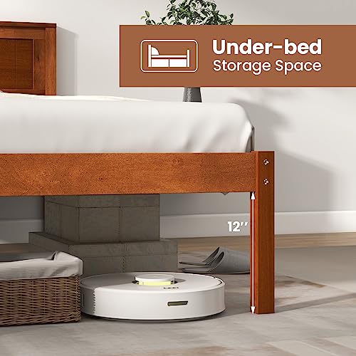 Image of GIANTEX Twin Bed Frames with Headboard, Solid Wood Platform Bed with Wood Slat Support, Single Bed with 16 inch Under Bed Storage, Twin Bed Frames for Kids Adults Guests, Easy Assembly, Walnut
