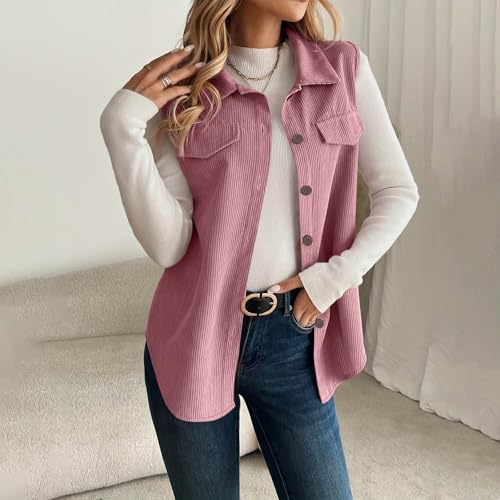 KODMNSW Weste Damen Gilet Ärmellose Cordjacke Wärmer Fashion Herbstjacke Softshell Westen Leicht Casual Damenweste Elegant Longweste Übergangsjacke Anzugweste Ohne Ärmel Jacke Rosa L