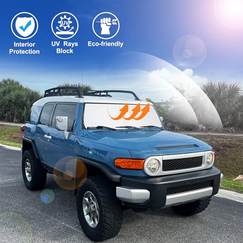 Image of Windshield Sun Shade Custom Fit for 2007-2014 Toyota FJ Cruiser Sport Utility Accessories Foldable Sunshade Sun Blocker Protect Car from Sun Rays & Heat Damage Keep Car Cooler