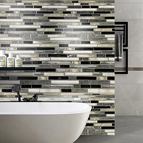 Eimtopy Modern Wallpaper Peel And Stick 394"X17.7"Bathroom Stick On Wallpaper Waterproof Self-Adhesive Removable Kitchen Backsplash Contact Paper Black And White Tile Countertop Glossy Decorative Roll #TOP3