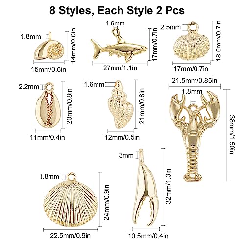SUNNYCLUE 1 Box 16Pcs 8 Styles Real 14K Gold Plated Charms Bulk Gold Sea Theme Charms Starfish Seahorse Pendants for Earring Necklace Bracelet Jewelry Making Supplies - Image 2