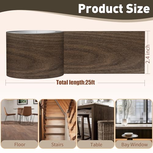 Image of Wood Grain Repair Tape, 2.4 inch X 25ft Self Adhesive Black Walnut Grain Repair Patch for Tables, Chairs, Baseboards, Doors, Windows, Floors, Handicraft DIY.