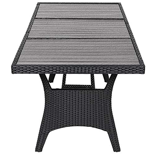 Casaria Polyrattan Gartentisch 190x90x74cm mit Ablage WPC-Tischplatte Höhenverstellbar Holzoptik Wetterfest Garten… – Bild 4