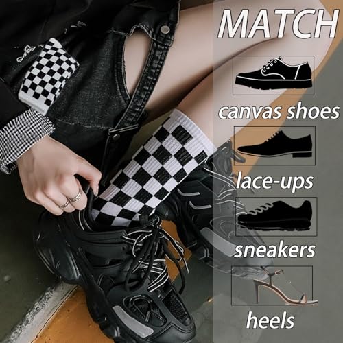 Image of CHUNFO Womens Plaid Vintage Socks Colorful Running Checkerboard Crew Socks Cotton Casual Size5-9.5