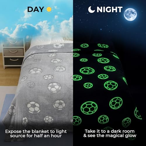 Image of Story@Home Glow in the Dark Blankets for Kids | Kids Lightweight AC Blanket | Kids Blanket 0-15 Years (200x150cm) Soft Fleece Blanket | Cozy All-Season Radium Blanket for Boys & Girls - Soccer