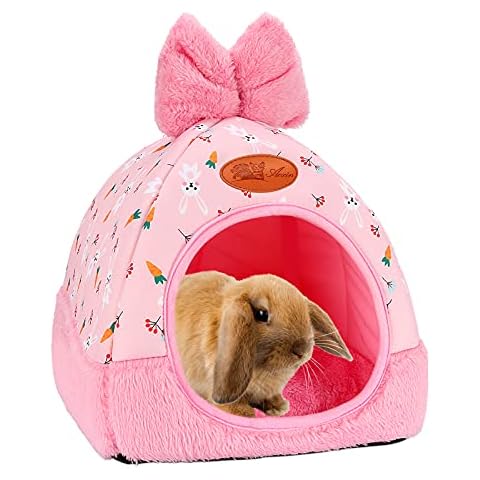 RANYPET Rabbit Bed Warm Guinea Pig Cave Beds Cute Bowknot Rabbit House and Hideouts Cage Accessorie for Bunny Guinea Pigs Chinchilla and Other Small Animals Cover