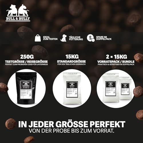 BULL & BULLY – Big Bully Kaninchen 250 g Hundefutter Trocken Getreidefrei – Energiereiches Trockenfutter & Hundeleckerli für Starke, aktive Hunde – Dog Food & Leckerlies für Hunde mit viel Protein