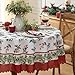 Newbridge Christmas Nature’s Poinsettia Scalloped Fabric Tablecloth, Holly, Berries and Evergreen Border with Red Trim, 70 Inch Round Holiday Dining Table Cover