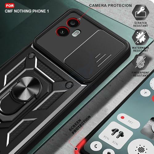 Image of AESTMO Tough Armor Nothing CMF Phone 1 Bumper Back Case Cover | Ring Holder & Sliding Camera Shield Cover | 360 Degree Protection Back Case Cover for Nothing CMF Phone 1 (Black)