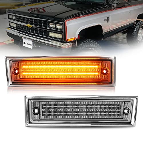 D-Lumina LED Side Marker Lights Clear Lens for 1981-1991 Chevy C10 C20 C30 GMC C1500 C2500 Suburban Blazer Jimmy, Front Fender LED Side Marker Light, Driver & Passenger Side, Pack of 2