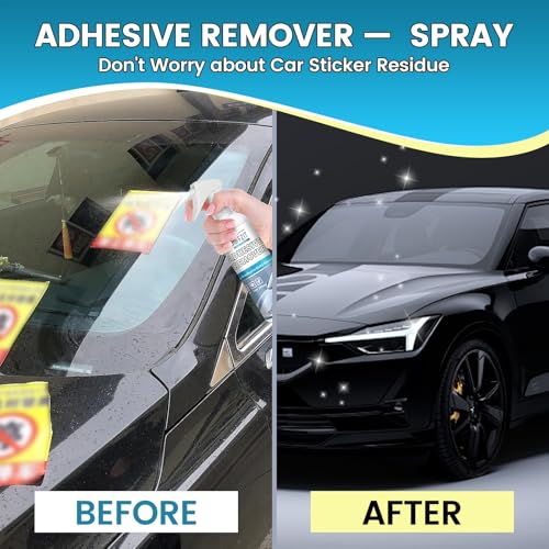 Image of Adhesive Remover for Cars - Glue & Decal Remover Spray, Dissolves Sticky Residue from Stickers, Labels & Tape, Safe on Car Paint & Glass, Includes Scraper, Spatula & Towel, 3.4oz /100ml