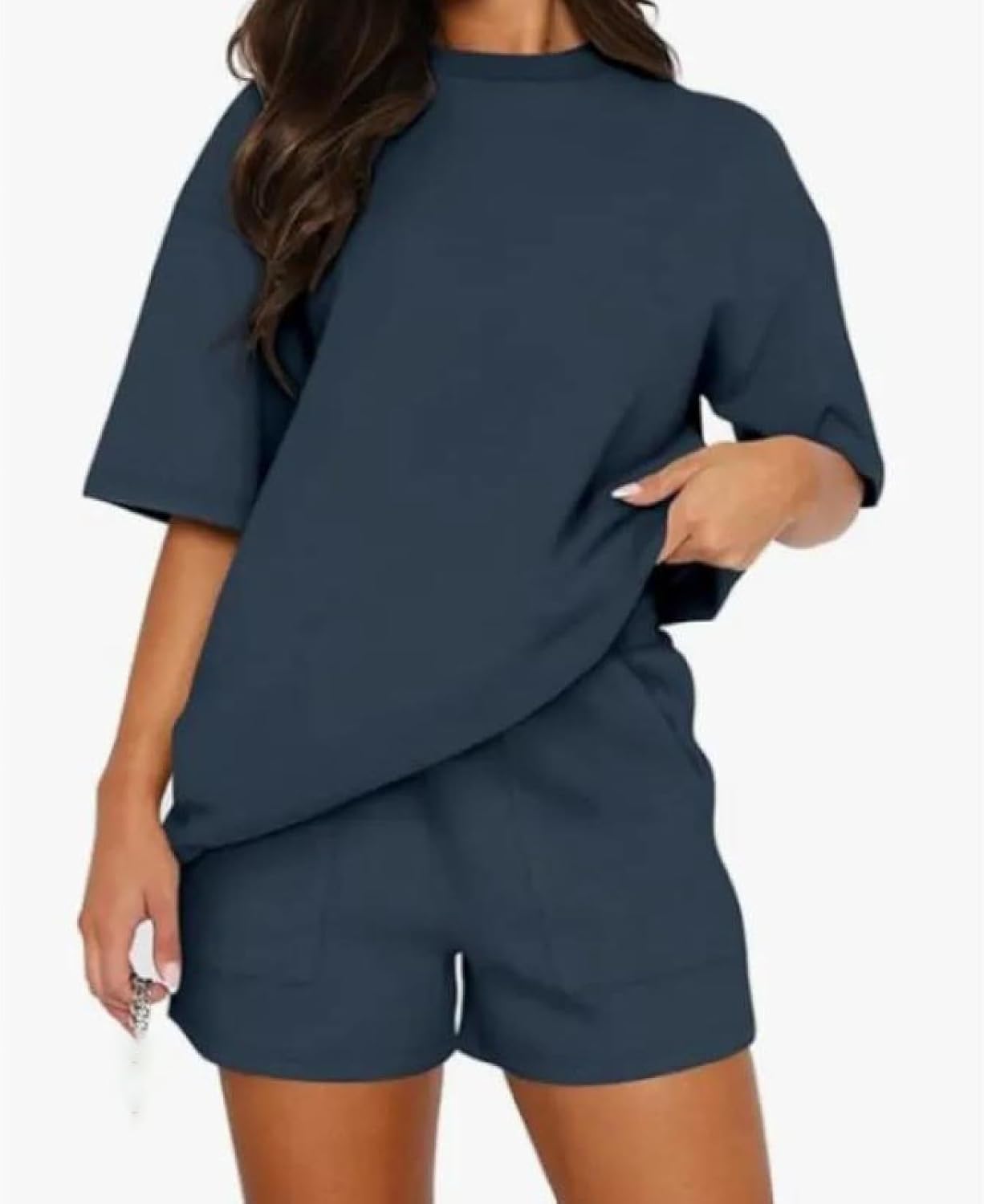 Women's Casual Loose Fashion solid color O-Neck Short Sleeve Two-Piece Set Summer Sports Outfit For Daily Wear