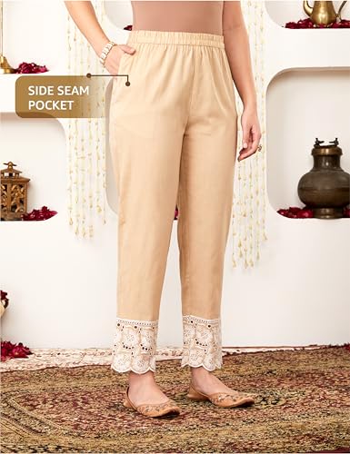 Image of Amazon Brand - Myx Women Embroidered Cotton Kurta Pant Set with Organza Dupatta (Available in Plus Sizes)