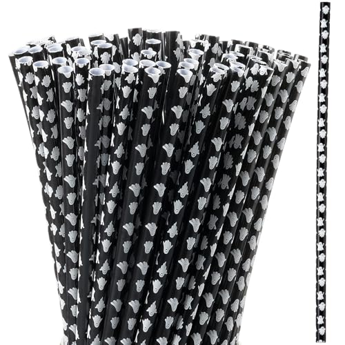 Honeydak 100 Pcs 9" Halloween Reusable Straws Bulk, Black and White Ghost