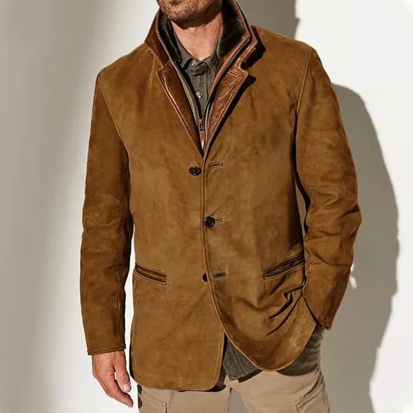 Men's Casual Trucker Jacket Vintage Buckskin Jacket Coat