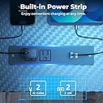 Small Gaming Desk with LED Lights & Power Outlets, 47 Inch Computer Desk with Monitor Stand, PC Gaming Table with Carbon Fiber, Black - Image 5