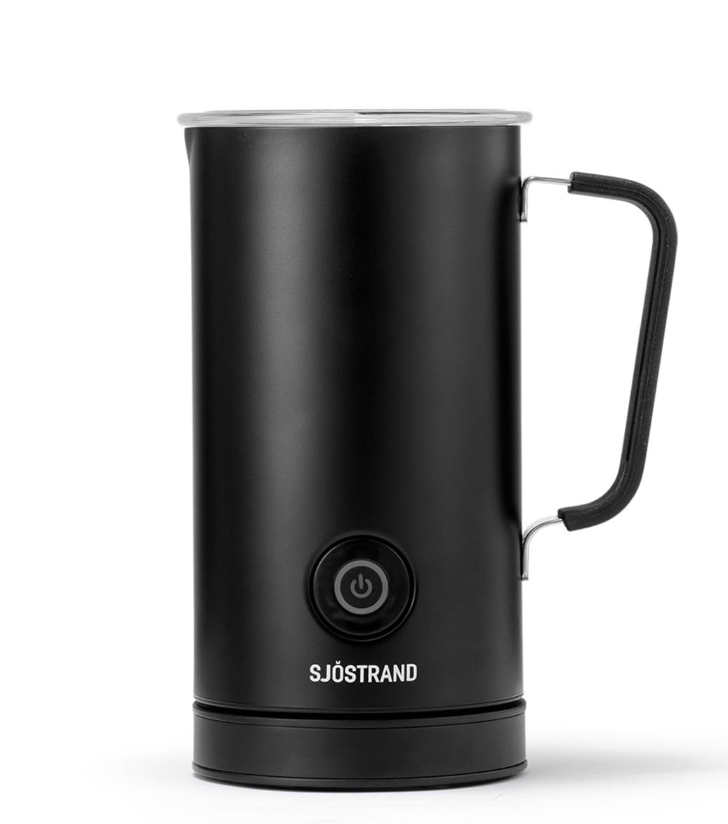 Sjöstrand Coffee Mousseur à lait électrique, en acier inoxydable, pour lait chaud et froid, revêtement anti-adhésif (noir mat)