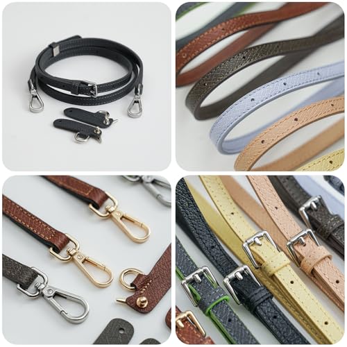 Image of Top-Grain Leather Strap for LongChamp Mini Pouch, Upgraded Buckles Mini Bag Adjustable Crossbody Shoulder Straps Conversion Kit Replacement (Grey, XS)