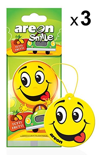 Ambientador para coche AREON Smile Dry Tutti Frutti Fun amarillo Multi Pack de 3