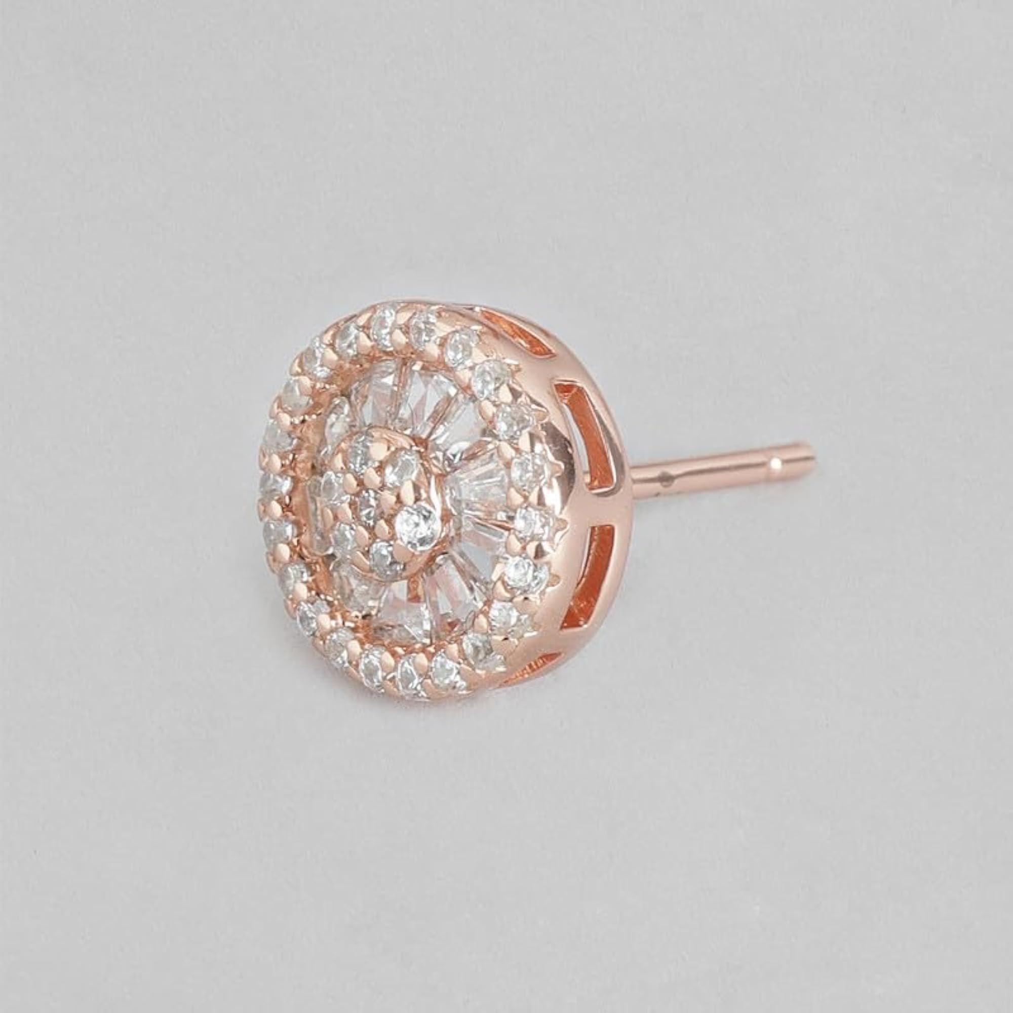 925 Silver CZ Studded Rose Plated Stud Earrings with Hallmark