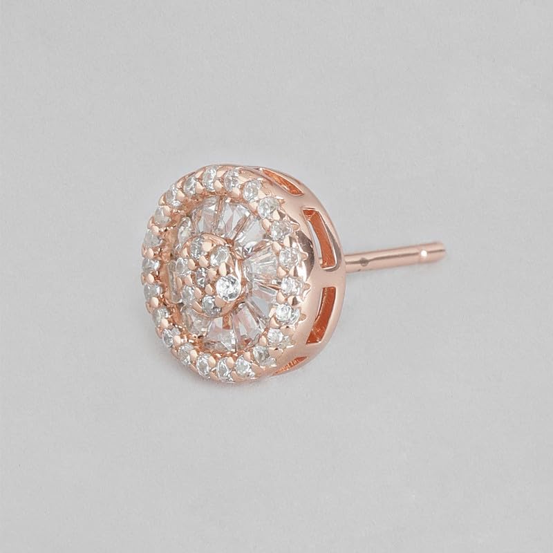 925 Silver CZ Studded Rose Plated Stud Earrings with Hallmark