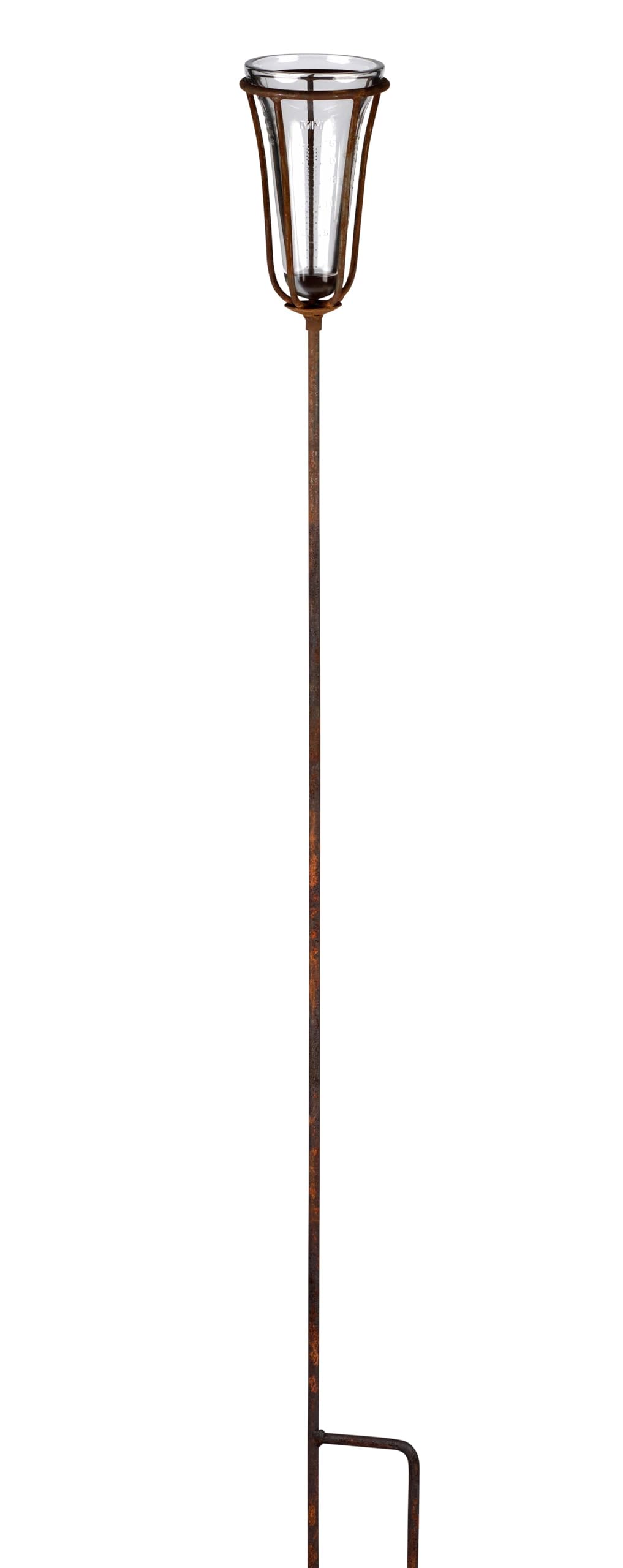 Hirsch Terracotta Regenmesser auf Stab aus Metall in Rost, stabil und robust, für den Garten, Niederschlagsmesser Regenmengenmesser