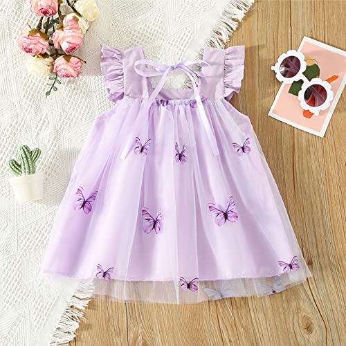 Toddler Baby Girls Butterfly Print Tulle Dress Flutter Sleeve Princess Dresses Kids Pageant Dress Party Gown3