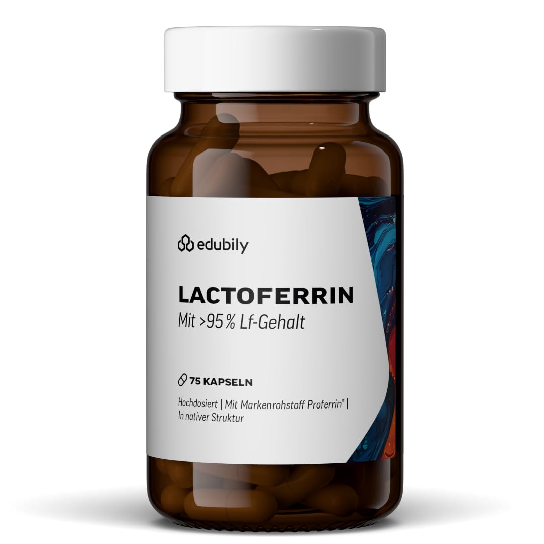 edubily® Lactoferrin - Lactoferrin Kapseln als hochwertiges eisenbindendes Protein - mit Proferrin® Markenrohstoff (>95% Lactoferrin), 300 mg pro Kapsel - 1 Kapsel täglich (75 Kapseln, laktosefrei)