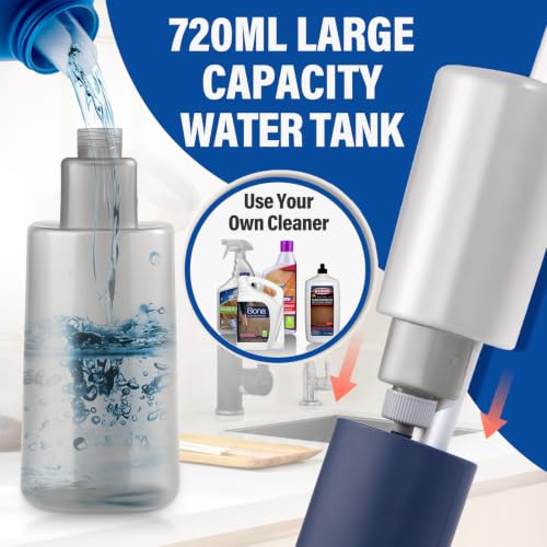 Image of PowerMop Floor Mop with 720 ml Refillable Bottle & 2 Microfiber Pads | Powered wet dry mop for kitchen, wood, hardwood, laminate, ceramic tile floors, with washable pads and refillable bottle