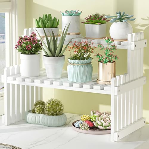JUNENTER 2段竹製プラントホルダーラック 屋内・屋外用フラワーポットディスプレイ棚 多機能調節可能収納ラック 複数の植物を収納できる鉢植えラダープラント パティオ リビングルーム バルコニー ガーデン ヤール用