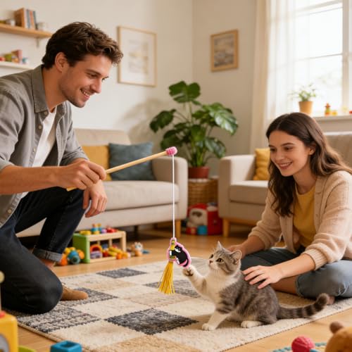 Varilla de gato con borla interactiva para el entretenimiento de gatitos en casa 4