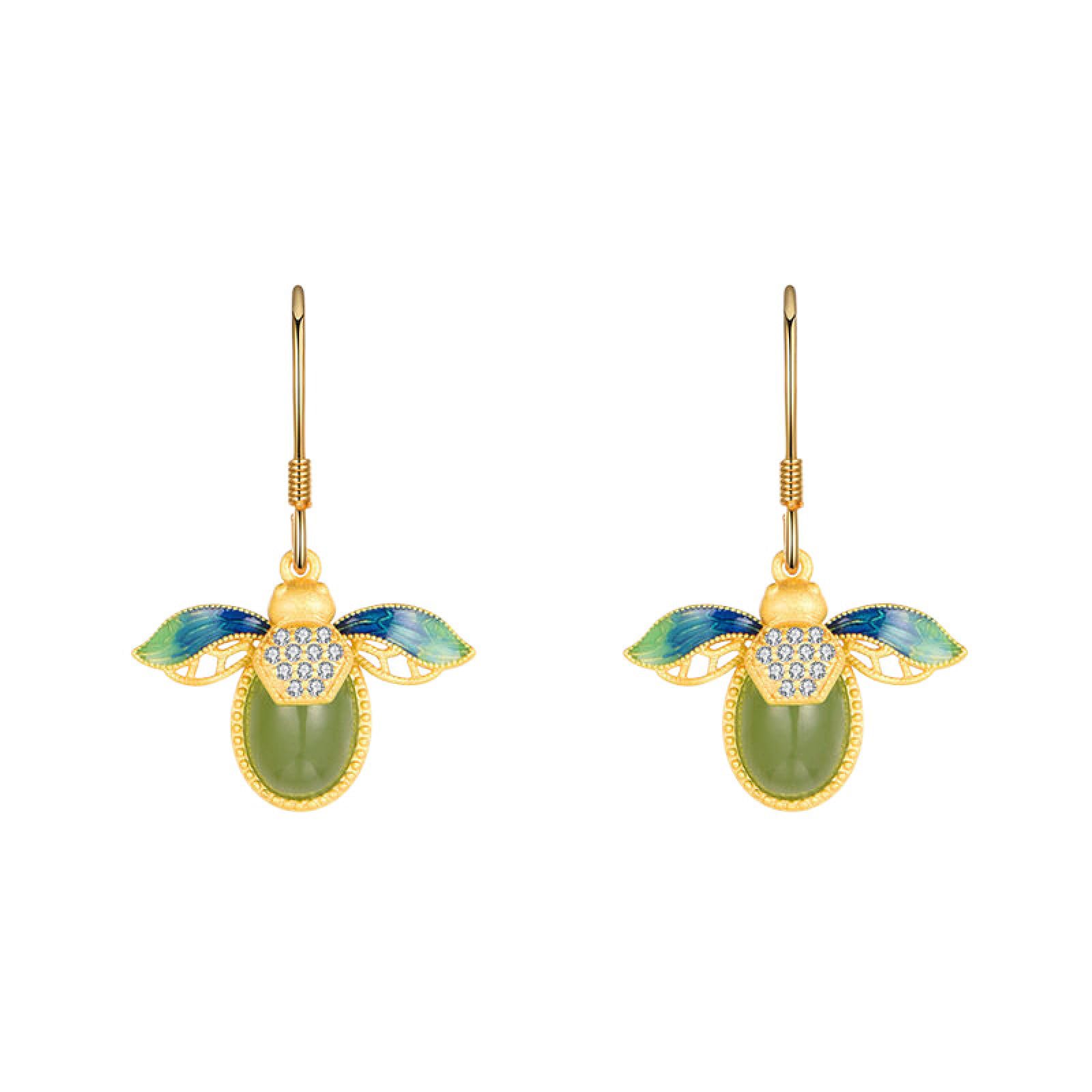Boucles d'oreilles longues en jade de Hetian d'une finition joaillerie - 6